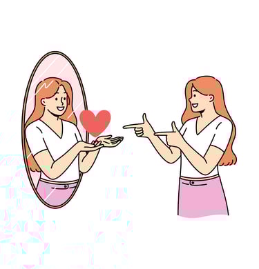 A woman loving herself in front of the mirror
