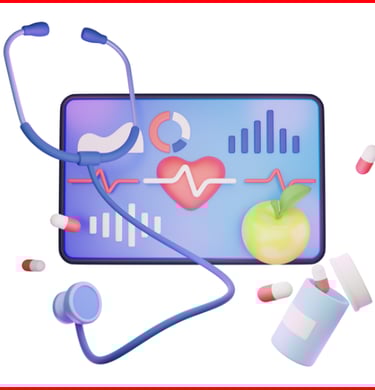 a stethoscope with a screen monitoring health and meds