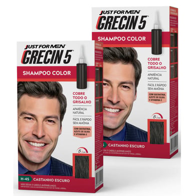 Kit 2x unidades Grecin 5 Shampoo Tintura Tonalizante Castanho Escuro H-45 60ml