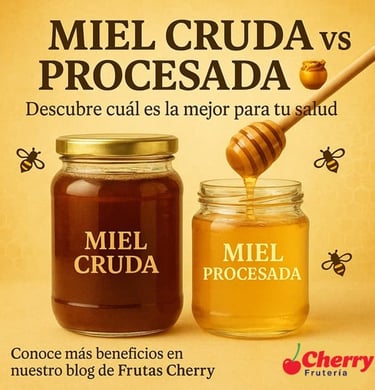 Frascos de miel cruda y procesada