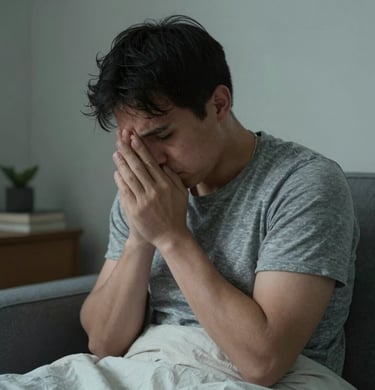 a man holding his hands to his ears