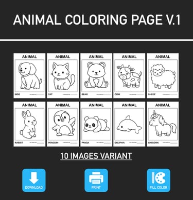 Animal Coloring Page Download Educational Tools Children Activity PNG PDF Unlimited Use