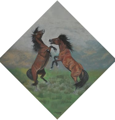 lucha de caballos. acrilico 40x40cm