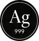 A circular silver hallmark icon featuring Ag 999 text on a black background for precious metal purity.