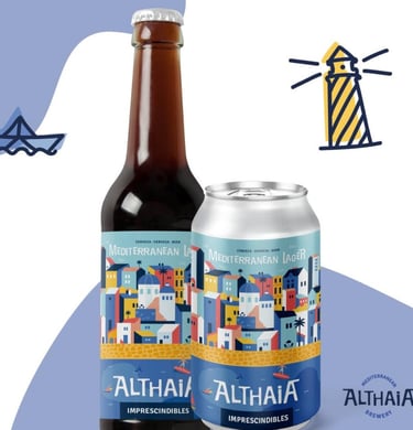 Seleccion de cerveza Althaia en botella y lata