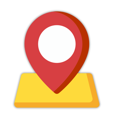 Red map pin location icon on a yellow map base for navigation and GPS tracking.