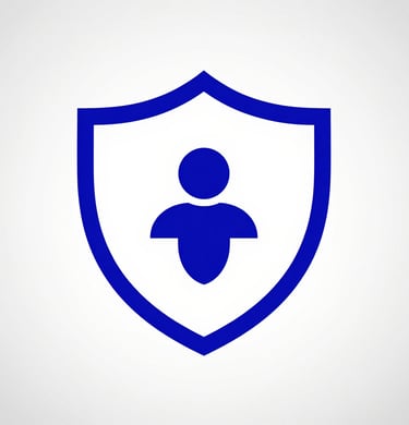 A royal blue outline of a security shield icon representing data protection and cybersecurity.