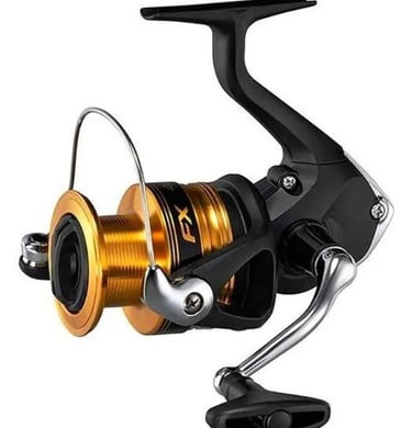 molinete shimano fx preto com dourado bom para pesca media.