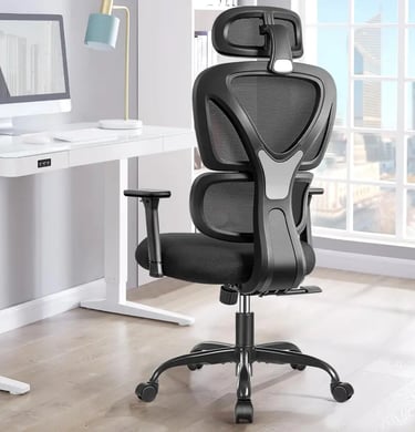 KERDOM Silla con Soporte Lumbar, Reposabrazos, Silla 360° Giratoria para computadora
