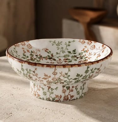 Modern Organic Decorative Ceramic Bowl Centerpiece for Coffee Table | Large Botanical Serving Bowl | Eftelt Home Decoration