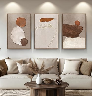 Neutral abstract rustic canvas wall art set, ideal for cozy rustic living room decor