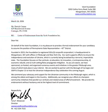 Letter of Endorsement from the Vovk Foundation Inc.
