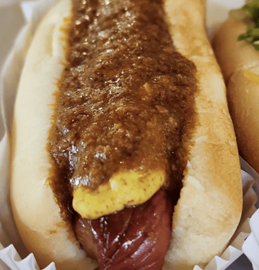 Miner's Mischief - hot dog with our proprietary 24-ingredient hot dog sauce