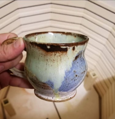 Mug and glaze made by John Bruce at Zebulon Pottery