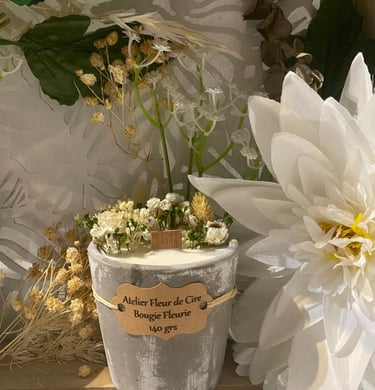 Bougie fleurie avec mèche en bois, Bougie décorative mèche bois et fleurs,