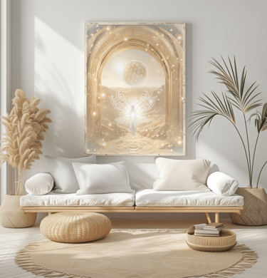 spiritual design with sacred geometry desert moon angel spiritual awakening gold Egypt healing