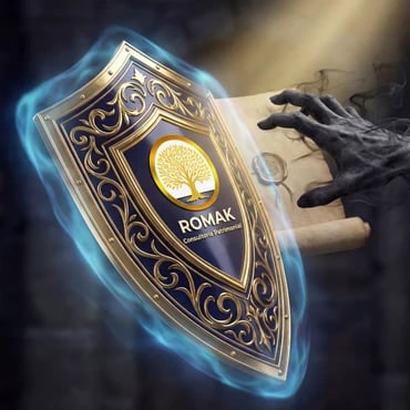 Escudo ROMAK protegiendo contra fraudes y gestores falsos que quieren robar tu pensión.