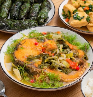cá trắm om dưa của tiệm cơm văn phòng, cơm gia đình
