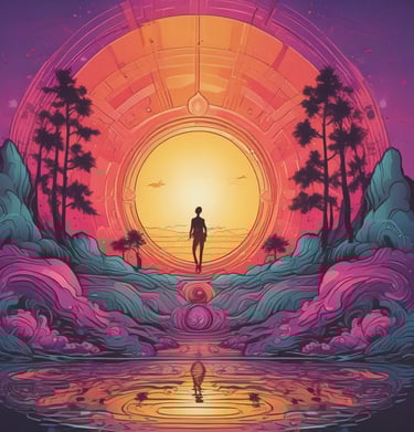 a man standing in front of a sunset after healing