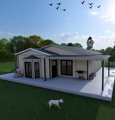 a dog is standing on a lawn with a dog in the yard