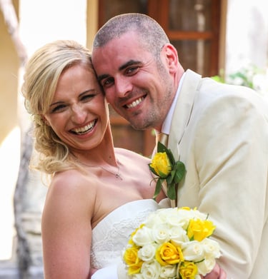 newly weds smiling