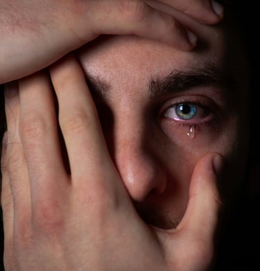 Depressed man examining his life through therapy