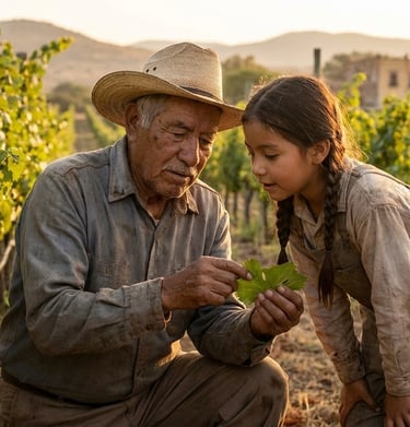 KWRYO, Campesino mostrandole a niña la vid
