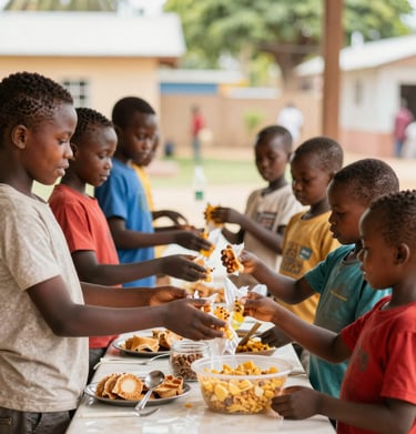 A group of volunteers distributing meals to families in need.