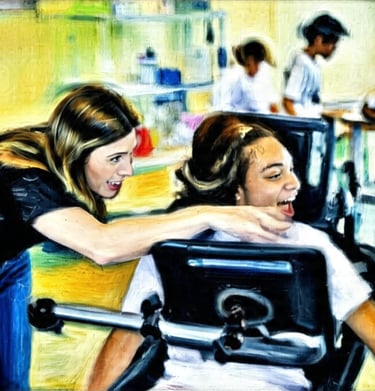 menina se divertindo com outras crianças com tecnologia assistiva