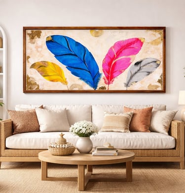 a living room with a couch and a painting