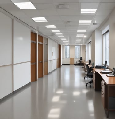 Professional cleaning staff carefully wiping down office desks with microfiber cloths.