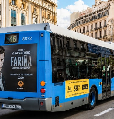 Publicidad en autobuses en Madrid Gran Vía
