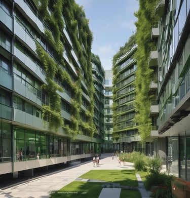 An interior space designed with sustainable materials and energy-efficient lighting.