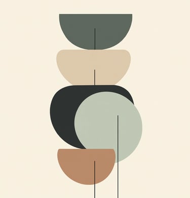 Minimalist wall art with stacked organic forms — soft earthy tones and Scandinavian design style.