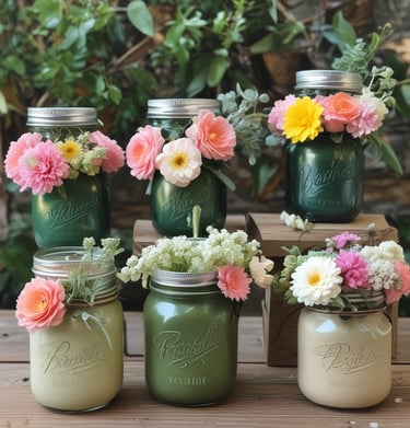 A collection of handmade crafts displayed on a rustic shelf.