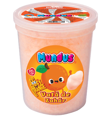 Desert pentru copii – vată de zahăr Mundus, 20g, aroma de portocale, cel mai bun cadou pentru copii