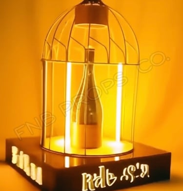 Bar props displayed with glowing LED sign