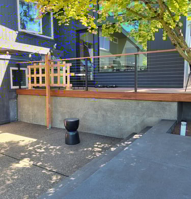 hardwood deck with stainless steel cable rail