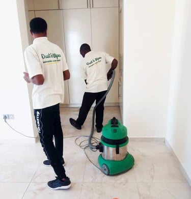 Two cleaners at a site_Dust and Wipes