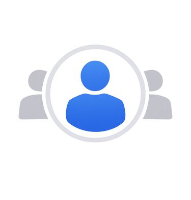 Blue and grey user group icon representing a community, team, or audience on a black background.