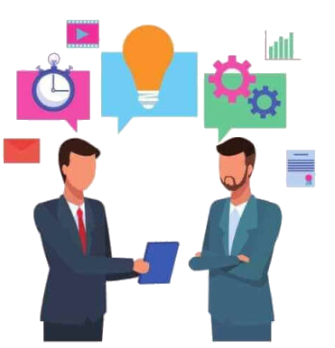two men shaking hands with a tablet and a tablet