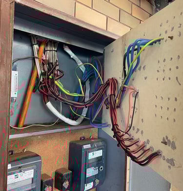 three phase consumer mains and metering cabinet with electrical wiring installation