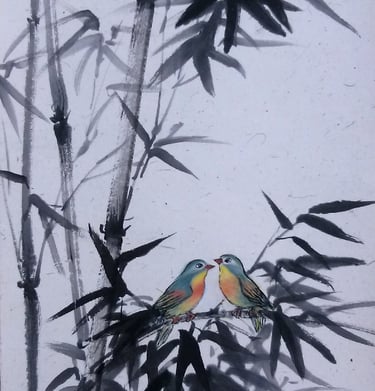 bambou et oiseaux peinture chinoise