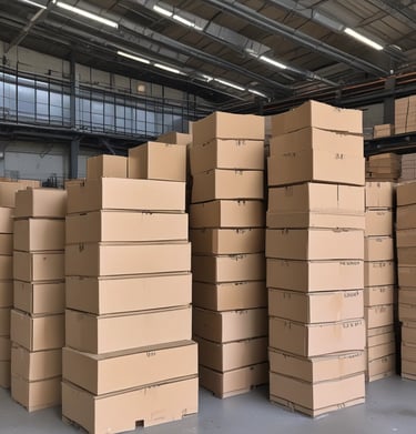 Workers inspecting and sorting pallets in a storage area.