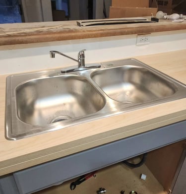 a kitchen sink with a sink and a counter top