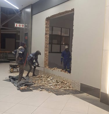 Marking and cutting of brickwork for commercial renovation project, Belair Shopping Centre, Randburg