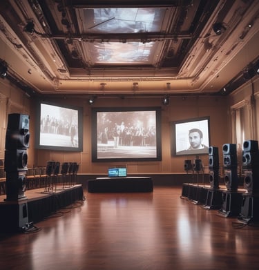 Close-up of professional audio equipment set up for a high-end corporate event.