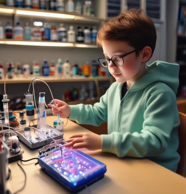 A close-up of a child programming a robot.