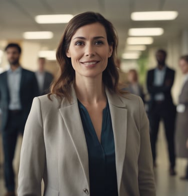 femme adulte souriante sur son lieu de travail