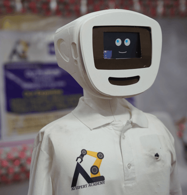 a robot with a face mask on it
